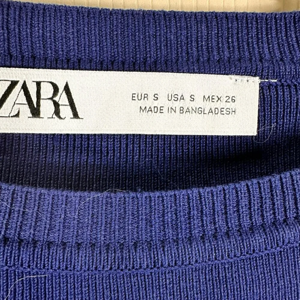 2/$30 Zara Blue Knit Crop‎ Top Long Sleeve Size Small